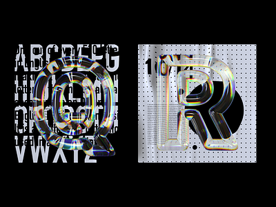 Alphabet Dispersion – Q,R 36 days of type 3d type alphabet c4d cinema 4d dispersion glass letters typography