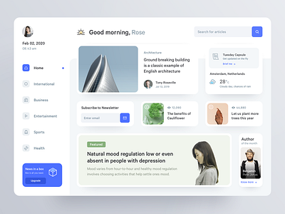 News Application app articles blog dashboard home menu minimal news ui ux web website