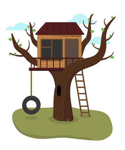 house children flat home house illustration tree vector