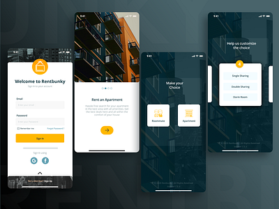 RentBunky App - Renting house and Finding roommate made easy design modern design modern ui rent app colors rental app ui ux uidesign uidesigner uidesignpatterns