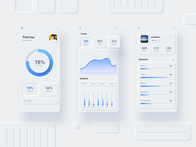 Neuomorphism data app blue data soft ui travel ui