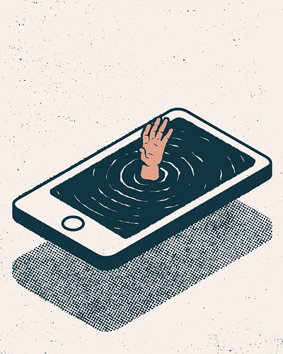 drowning in information addiction art editorial art editorial illustration graphic illustration mobile social media