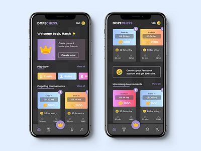 Online chess app app design branding chess dailyui dark mode figma gamification gradient interface minimal prototype ui uidesign uxdesign