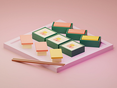 Low poly sushi 3d cute render sushi