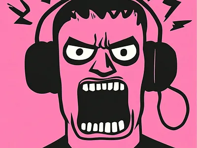 Grunge Guy Angry Man Portrait Character Illustration Pink Black angry art background black character design grunge guy handmade illustration ink loud man minimalist music pink portrait printed quirky retro
