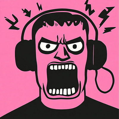 Grunge Guy Angry Man Portrait Character Illustration Pink Black angry art background black character design grunge guy handmade illustration ink loud man minimalist music pink portrait printed quirky retro