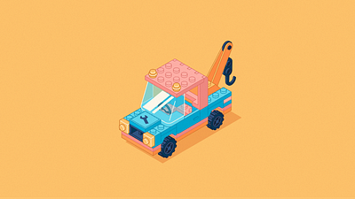 Lego truck design illustration isometric lego truck vector