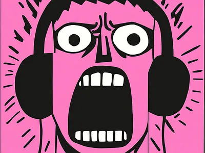 Loud Music Angry Dude Grunge Art Character Portrait Black Pink angry art black character design drawing grunge handmade illustration loud man music pink weird wild