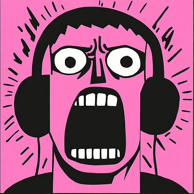 Loud Music Angry Dude Grunge Art Character Portrait Black Pink angry art black character design drawing grunge handmade illustration loud man music pink weird wild