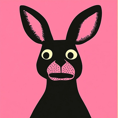 Confused Quirky Kangaroo animal art australian black black line art character confused design grunge ink kangaroo minimalist pink portrait quirky retro roo simple