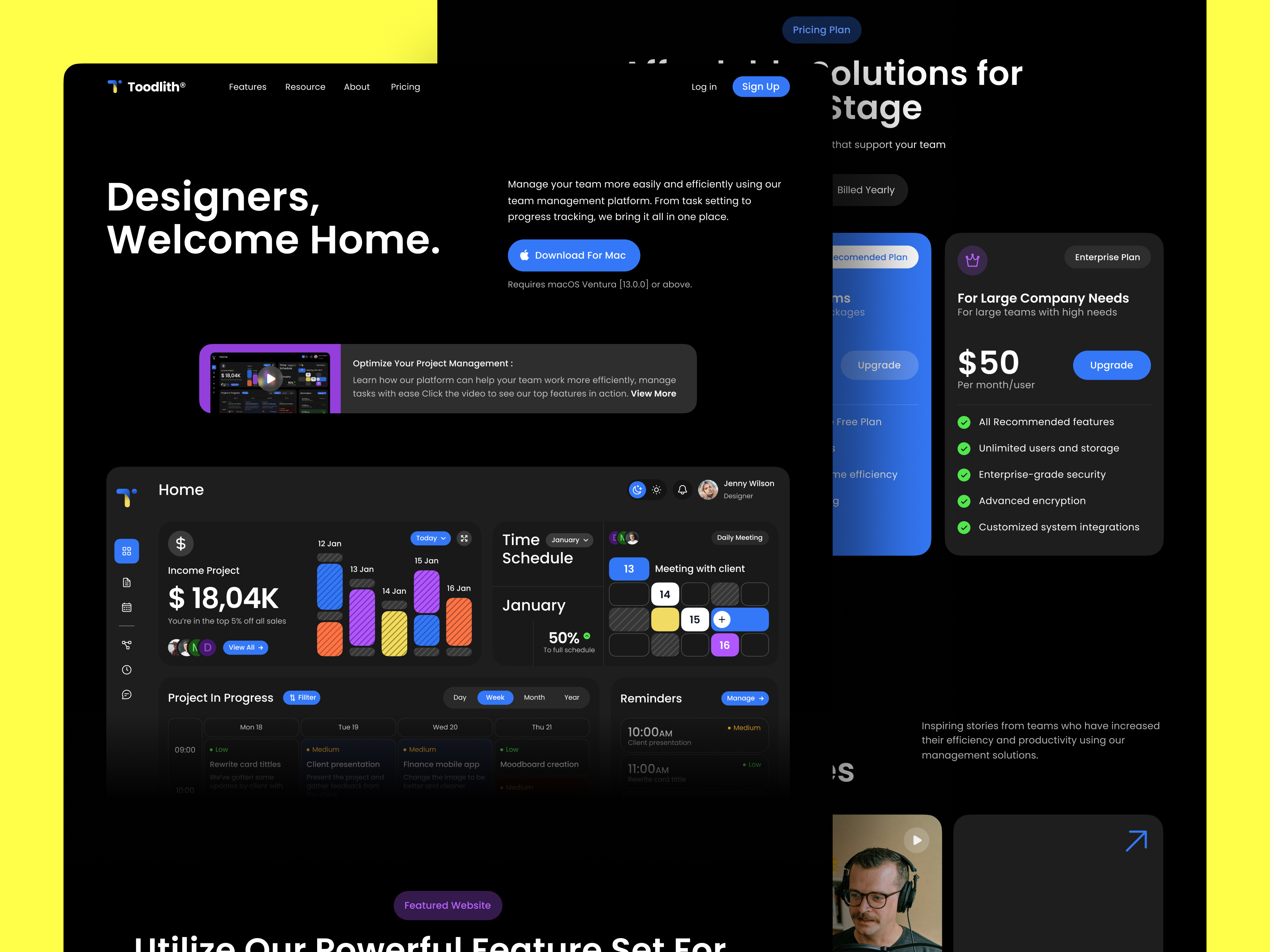 Example of Toodlith - Team Management Website Design