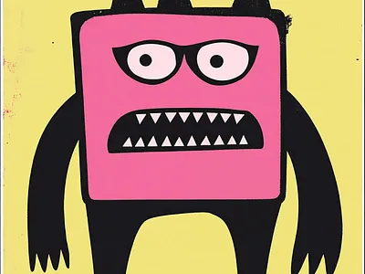 Pink Paint Pen Monster Ink Character Funny Creature Isolated art black character creature cute design grunge handmade illustration ink kids line art line drawing monster pink portrait quirky retro robot yellow