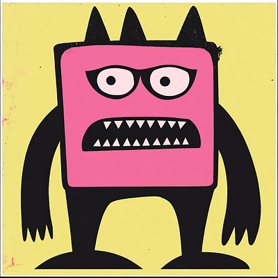 Pink Paint Pen Monster Ink Character Funny Creature Isolated art black character creature cute design grunge handmade illustration ink kids line art line drawing monster pink portrait quirky retro robot yellow