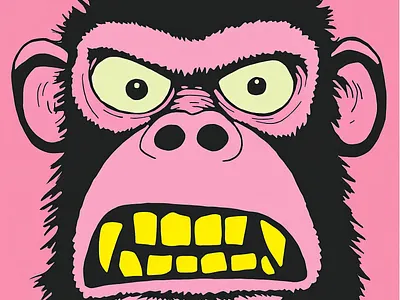 Grunge Gorilla Portrait Ink Art Design Character Pink Black angry animal art black cool design drawing gorilla grunge handmade illustration pink portrait retro simple street art wild yellow