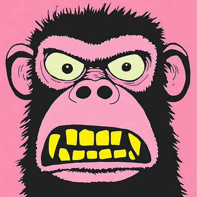 Grunge Gorilla Portrait Ink Art Design Character Pink Black angry animal art black cool design drawing gorilla grunge handmade illustration pink portrait retro simple street art wild yellow