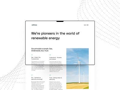 Elblox About us about us b2b clean energy green hiring marketplace minimal p2p principles renewable ui ux website