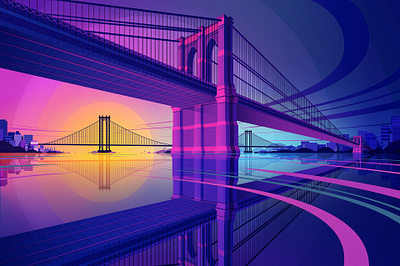 Affinity Designer | Sunset Bridge affinity designer affinitydesigner bridge brooklyn brooklyn bridge city digital art digital artist digitalart featured illustration manhattan manhattan bridge marianna orsho new york skyline sunset vector vector art vector artist