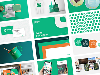 Sinum PP Brandbook. Ecologic paper straws and glasses brandbook branding green idenity identity design instagram instagram stories logo manual orange poster posts visual identity
