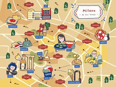 Milano Map 📍🇮🇹 city city illustration flat flatmate food foodie friends friendship ice cream illustrated map illustration italian food italy map memories milan milano pizza study university