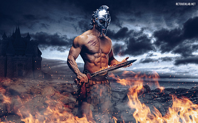 Warrior | Retouchlab.net beauty retouching digital art digital artist fire flame gladiator graphic design helmet male model model muscle photo editing photomanipulation retouch retoucher retouching retouchlab war warrior warriors