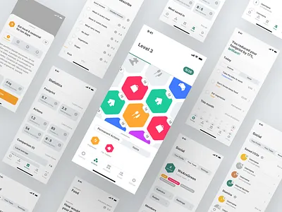 Footprint App － Overview app app design badge bottom sheet calendar clean climate change design flat footprint gamification gaming green interface level minimal mobile mobile app statistics sustainable