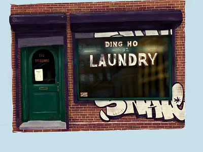 Ding Ho Laundry brick dry cleaning graffiti illustration laundry nyc procreate store storefront