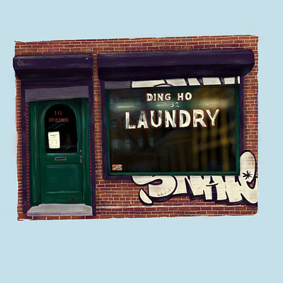 Ding Ho Laundry brick dry cleaning graffiti illustration laundry nyc procreate store storefront