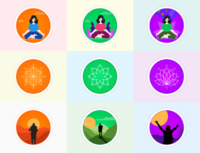 Achievement Badges set 2 achievement badges character colorful concept emblem enamel enamelpin enlightened illustration logo logodesign patch peace serene soulmate travelling yoga zen