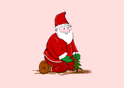 Santa Claus plants a Christmas Tree digital illustration folioart illustration art illustration design illustrations popular santa claus strategy ui design