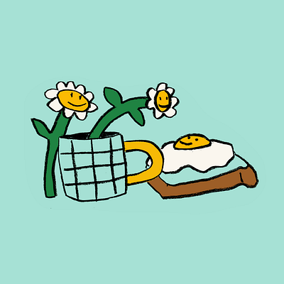 Breakfast breakfast coffee cook drawing egg flower food good morning happy illustration leah schmidt leahschm leahschmidt morning mug nature sunny sunny side up tea