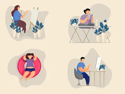 set of quarantine time covid19 illustration people people illustration quarantine vector workfromhome