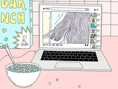 Staying In: Part 6 breakfast cereal diy haircut illustration pink stay home