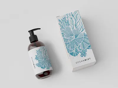 Cosmetic Bottle Packaging coral illustration label ocean watercolour
