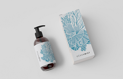 Cosmetic Bottle Packaging coral illustration label ocean watercolour