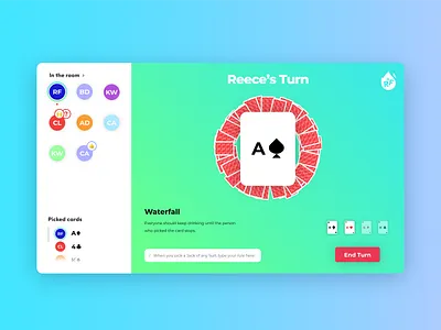 Ring of Fire - Gameplay Screen app branding concept covid 19 design digital drinking friends game gradients logo player quarantine together ui ux web