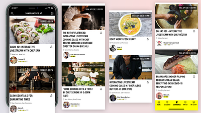 ChefsFeed Experiences Livestream Events cards cfx chefs classes cocktails cooking cooking app curry desktop events ios iphone livestream pasta profiles sushi ticketing web