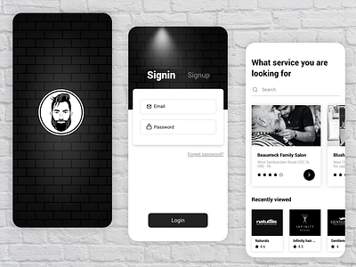 Salon app black and white login mobile mobile app salon salon app signin signup ui ux