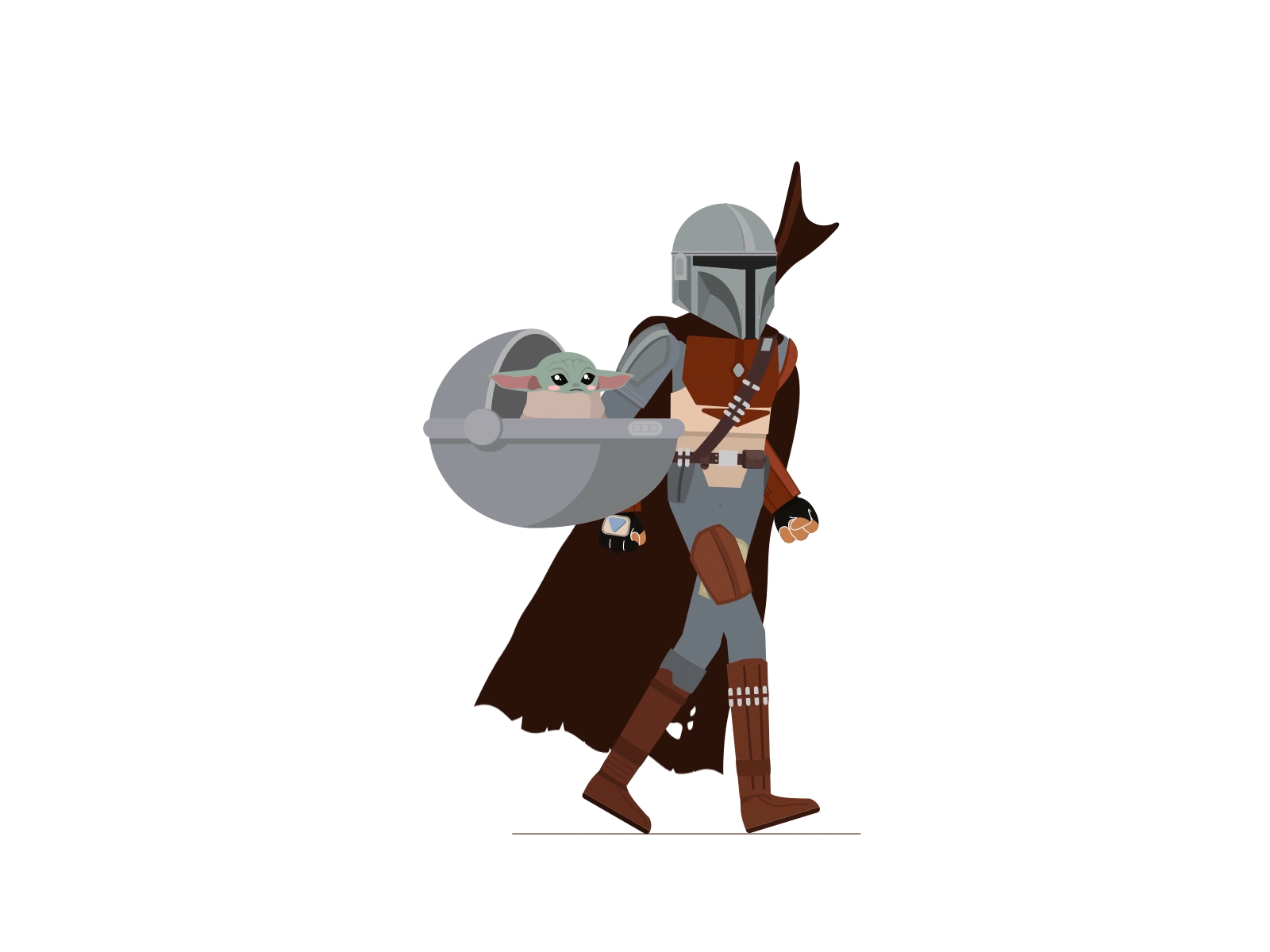 The mandalorian 2d animation baby yoda character design flying gif illustration mandalorian starwars walking