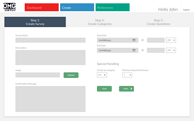 OMG Survey: Create New Survey screen adobe xd app ui uidesign ux web