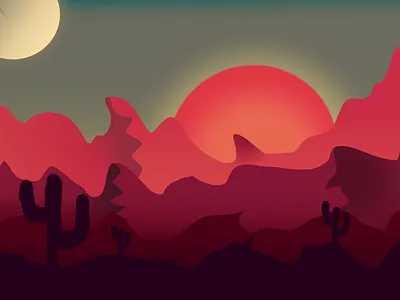 Broken Moon over the Desert. affinitydesigner cactus desert illustration nature art