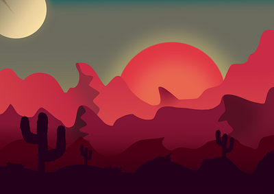 Broken Moon over the Desert. affinitydesigner cactus desert illustration nature art