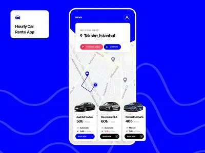 Hourly Car Rental App app application car rental car rental app daily inspiration daily ui design minimal redesign rental responsive ui user experience user interface ux