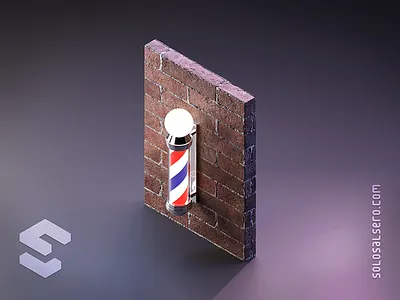 Barber Pole 3d barber blender brick c4d cinema4d design graphicdesign icon isometric object pole post solosalsero striped wall