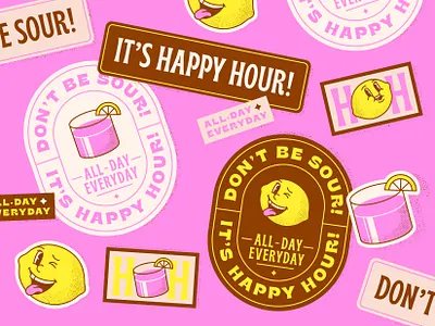 Happy Hour pt. 2 cocktail colorful design happy hour illustration lemon sticker sticker design stickers typography vector