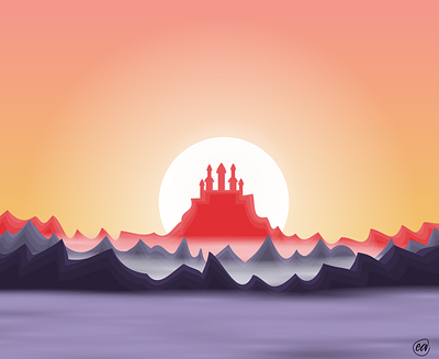 Mountain Castle castle illustration mountains sunset vector