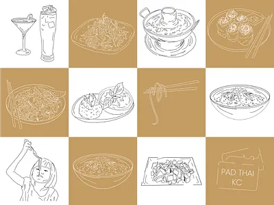 Custom Menu Illustrations for Pad Thai KC food app food industry illustration restaurant thai thai food