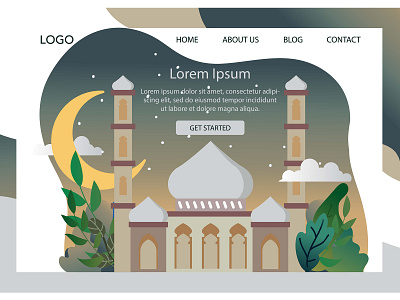 Landing Page Flat Illustration Ramadan Kareem arabic background banner cartoon celebration design flat greeting holy iftar illustration islam islamic kareem month mubarak muslim ramadan religion vector