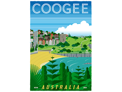 Coogee Beach Poster australia beach coogee coogee bay eastern suburbs illustration poster retro russelltate russelltatedotcom sydney travel vacation