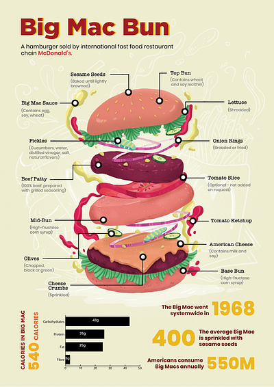 Big Mac Bun Infographic big mac burgers commercial illustration illustration art illustration design illustrations infographic design infographics infography mcdonalds