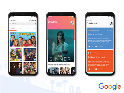 Google TV Social App clean google design high fidelity material design prototype ui ui design user experience user interface user research ux ux design
